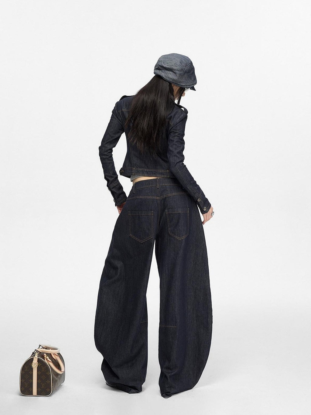 Fanptntox Vintage Textured Stand Collar Zip Cropped Slim Women's Cotton Denim Jackets