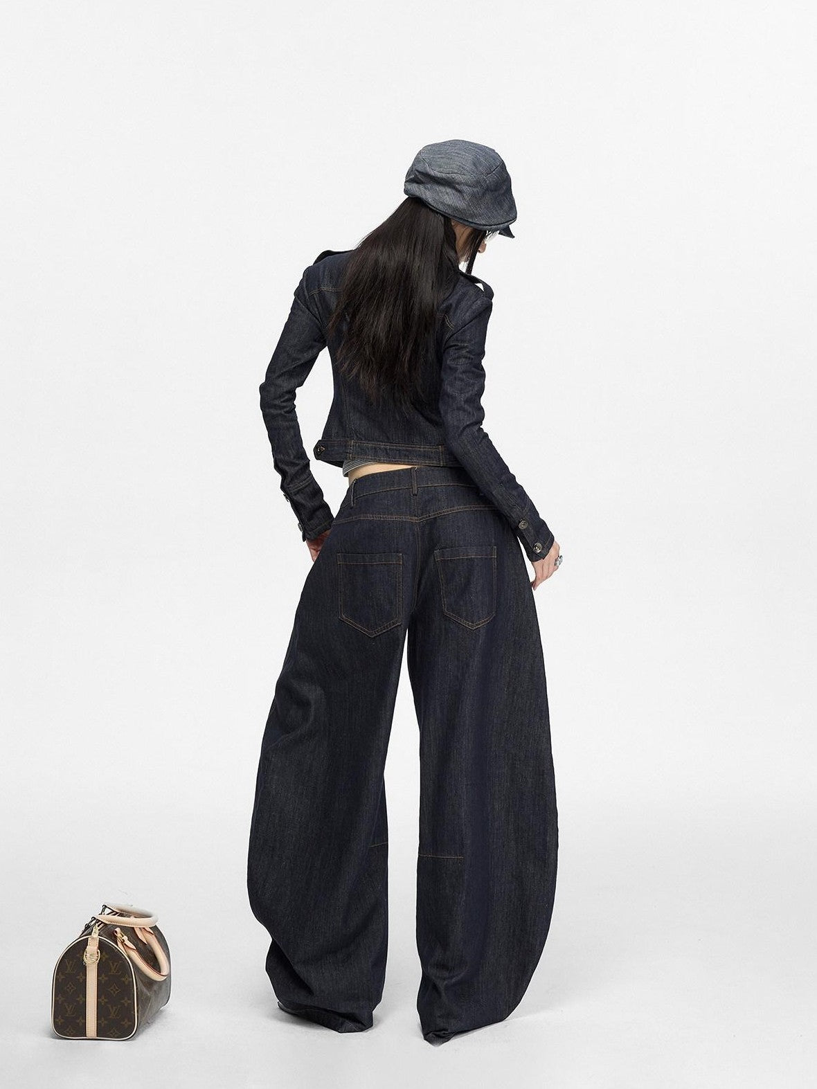 Fanptntox Vintage Textured Stand Collar Zip Cropped Slim Women's Cotton Denim Jackets