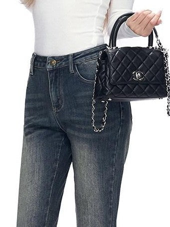 Fanptntox Vintage Washed Blue Hip Hugging Slit Hem Women's Denim Skinny Pants