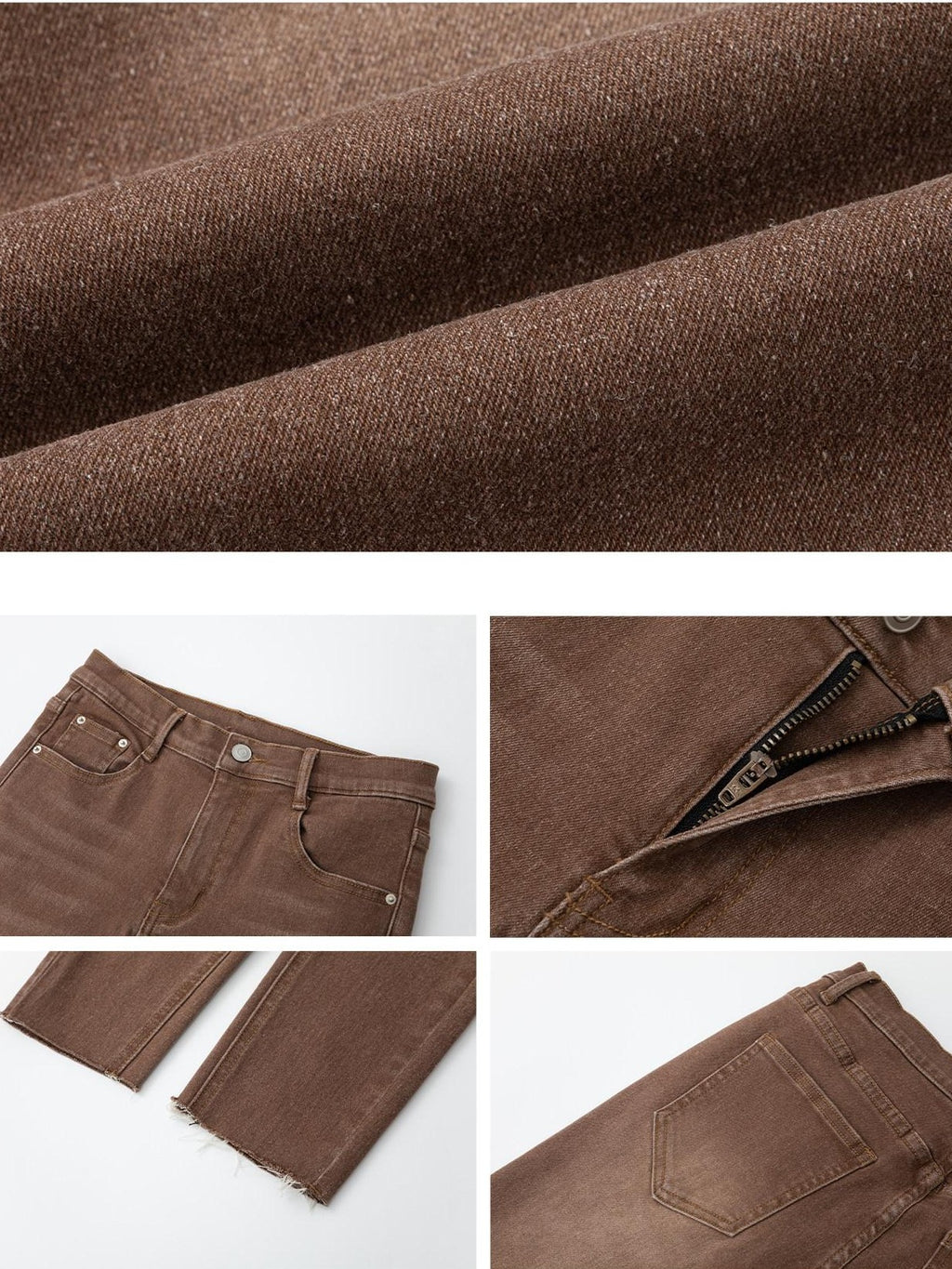 Fanptntox Vintage Washed Coffee Split Hem Stretch Slim Women's Denim Skinny Pants