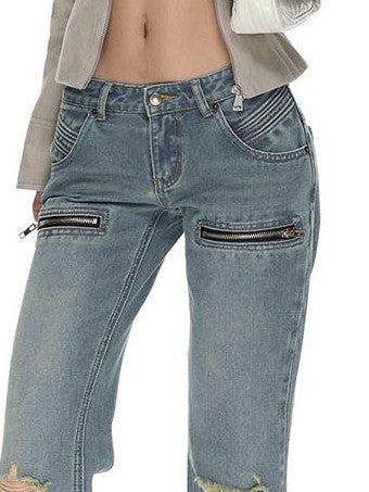 Fanptntox Vintage Washed Metal Double Breasted Slim Waist Women's Cotton Casual Jackets