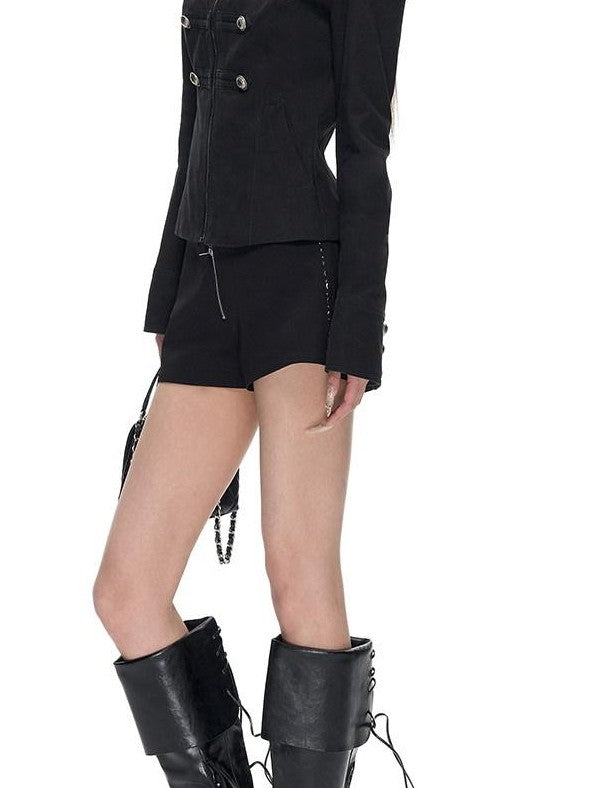 Fanptntox Vintage Washed Metal Double Breasted Slim Waist Women's Cotton Casual Jackets