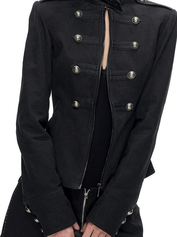 Fanptntox Vintage Washed Metal Double Breasted Slim Waist Women's Cotton Casual Jackets