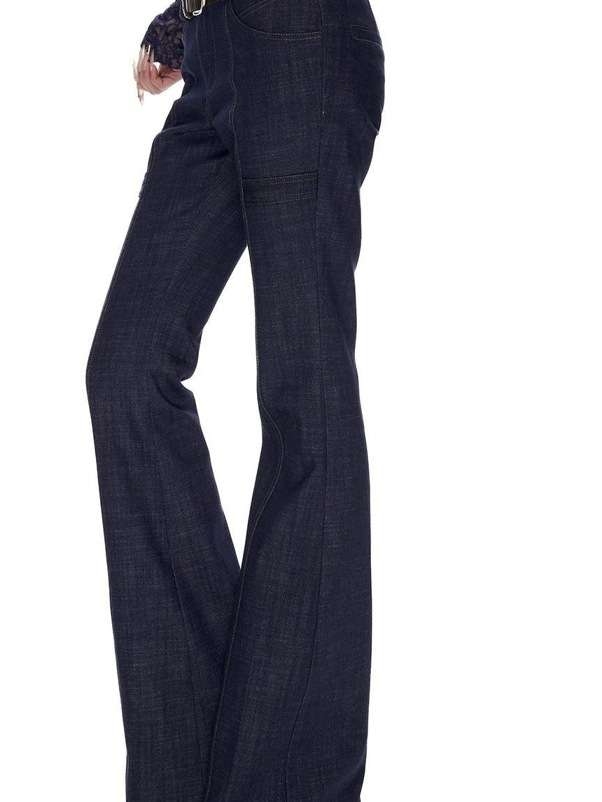 Fanptntox Vintage Washed Navy Low Rise Slim Hook Fly Women's Cotton Blend Bootcut Jeans