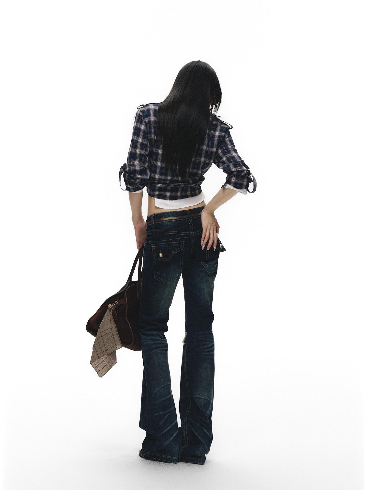 Fanptntox Vintage Washed Whisker Aged Ripped Low Rise Slim Women's Cotton Distressed Jeans
