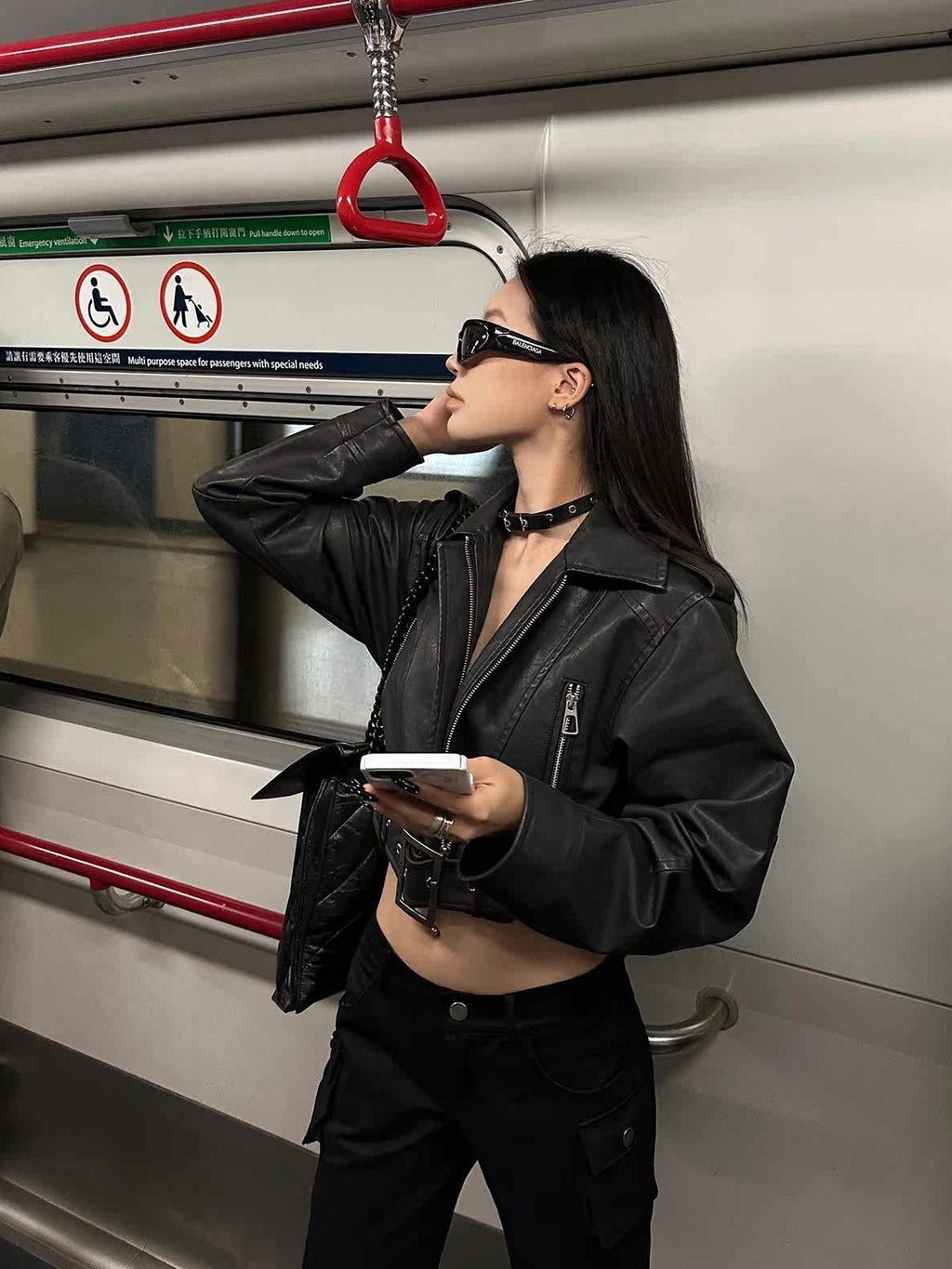 Fanptntox Washed Black Cropped Zip Blazer Collar Techwear Street Women's Leather Jackets