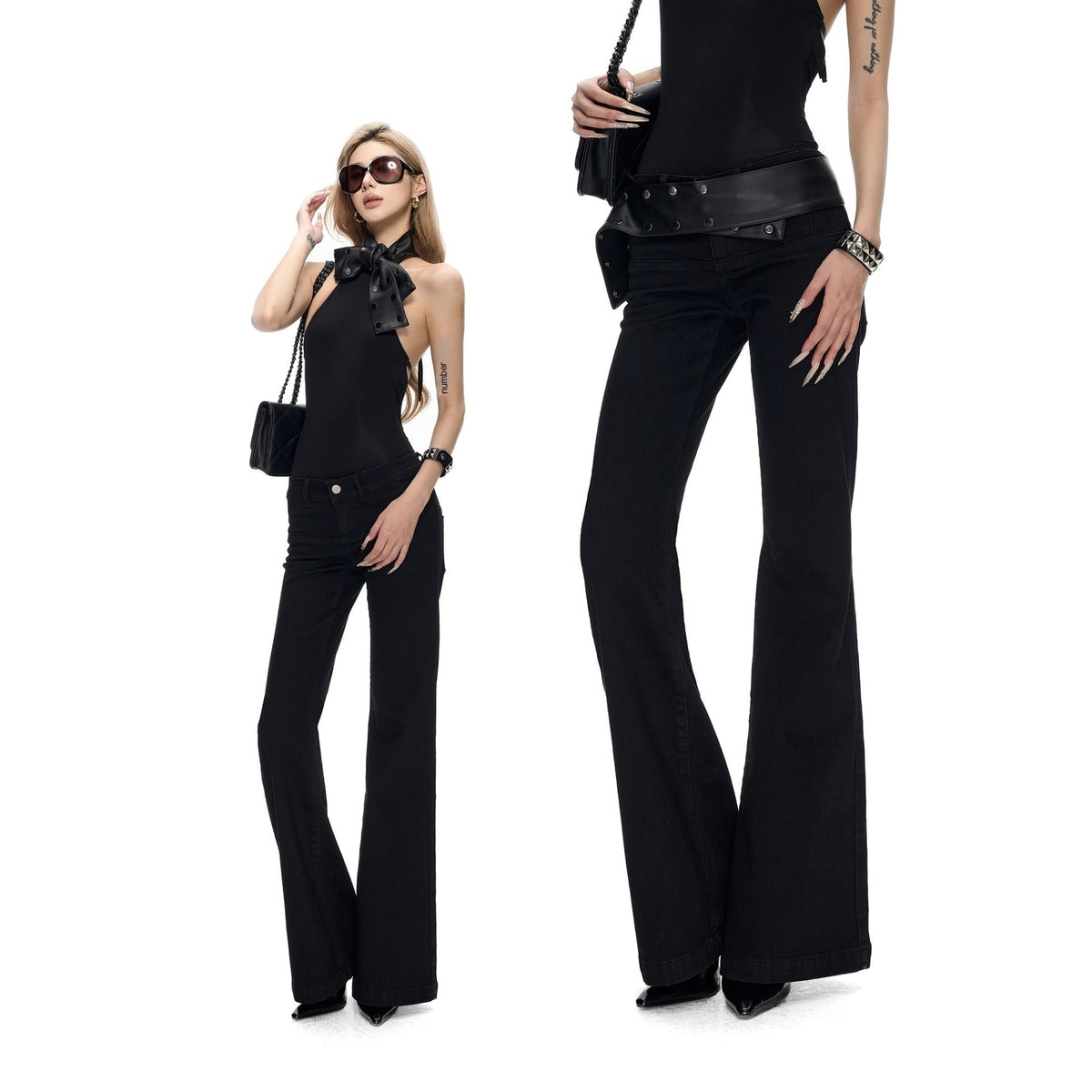 Fanptntox_Washed_Black_Distressed_Lace_Up_Low_Waist_Stretch_Cotton_Women's_Flare_Jeans_1013038493439_MISSTT