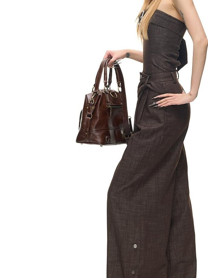 Fanptntox Washed Denim Look Embossed Buckle Women's Sleeveless Loose Casual Top & Pants Sets
