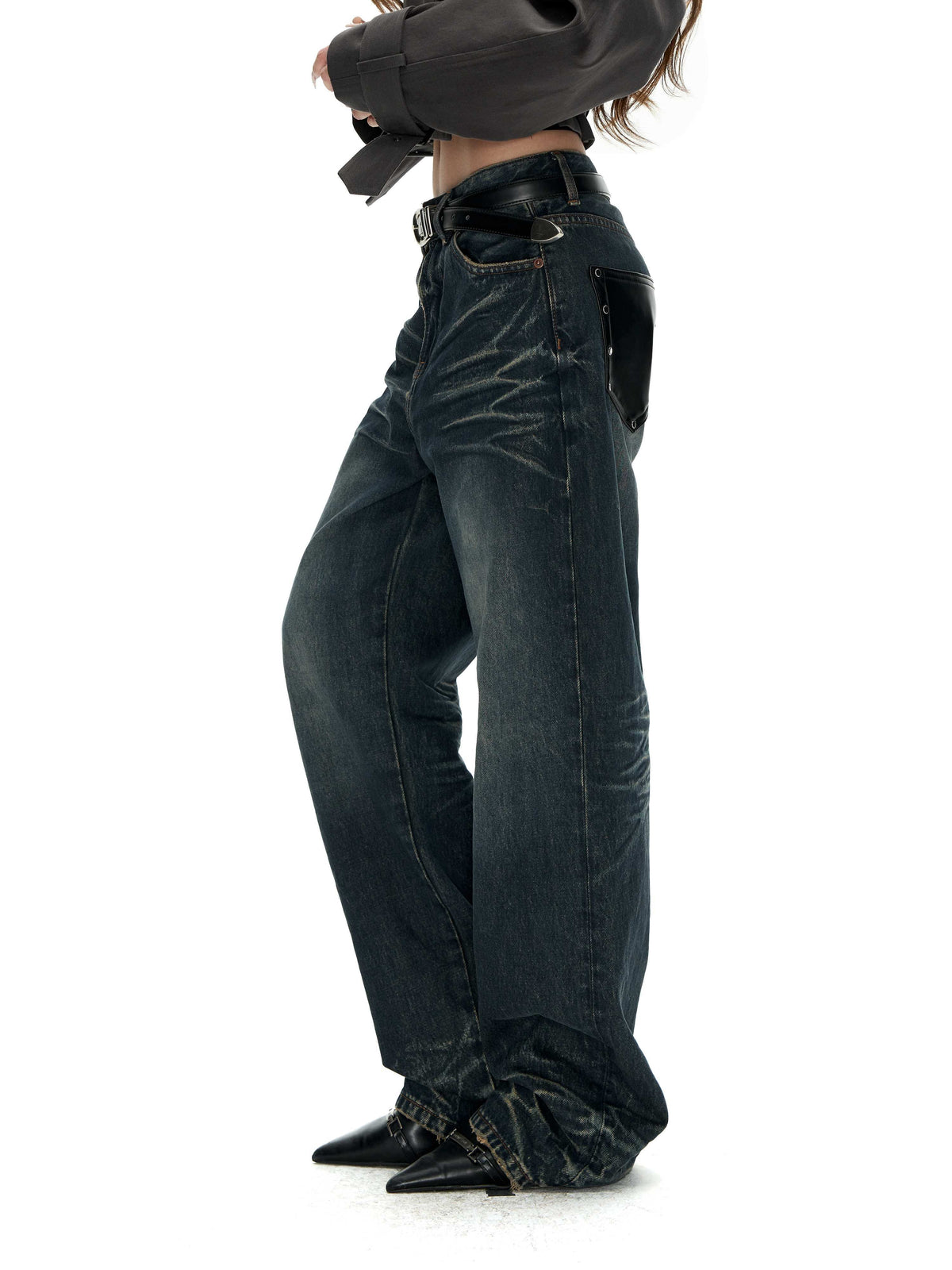 Fanptntox_Washed_Distressed_Rivet_Pocket_Pleated_Mid_High_Waist_Women's_Denim_Straight-leg_Jeans_1080332372415_MISSTT