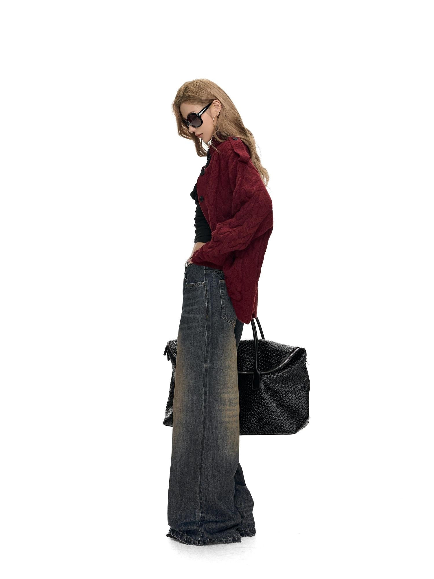 Fanptntox Washed Vintage Low Rise Floor Sweeping Women's Cotton Wide-leg Jeans