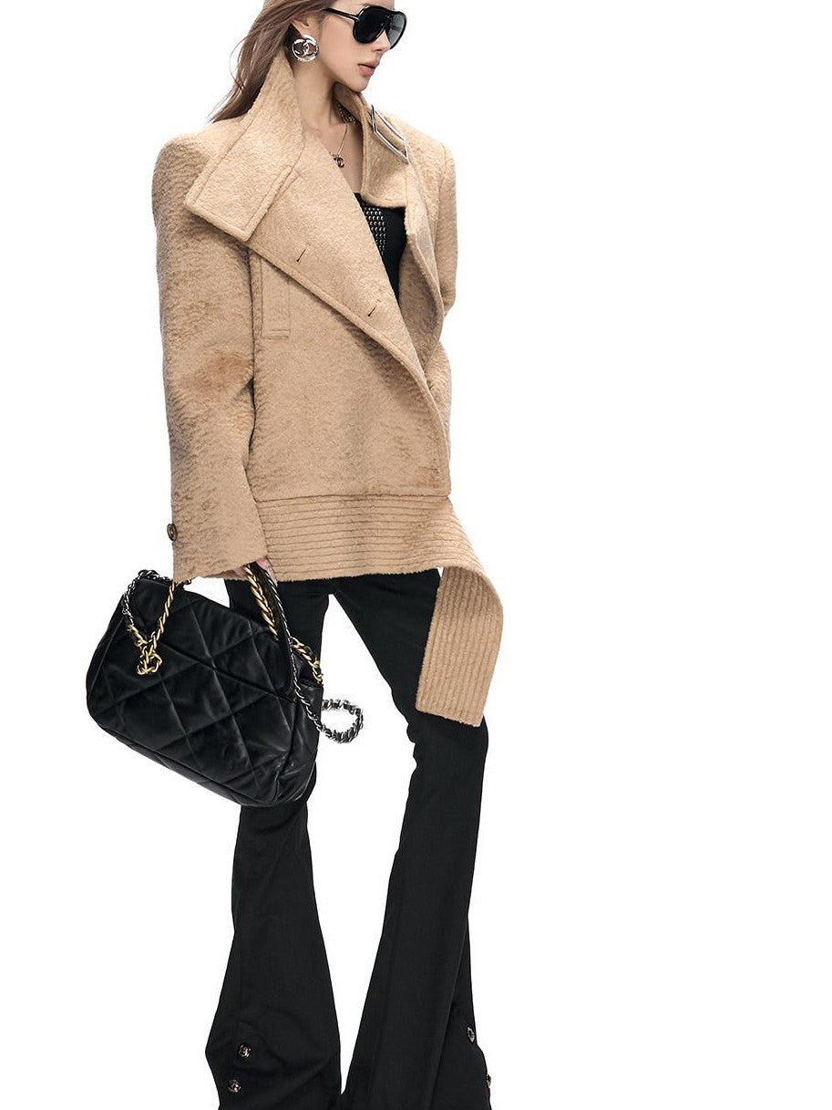 Fanptntox Water Ripple Button Stand Collar Wide Shoulder Women's Single-breasted Coats