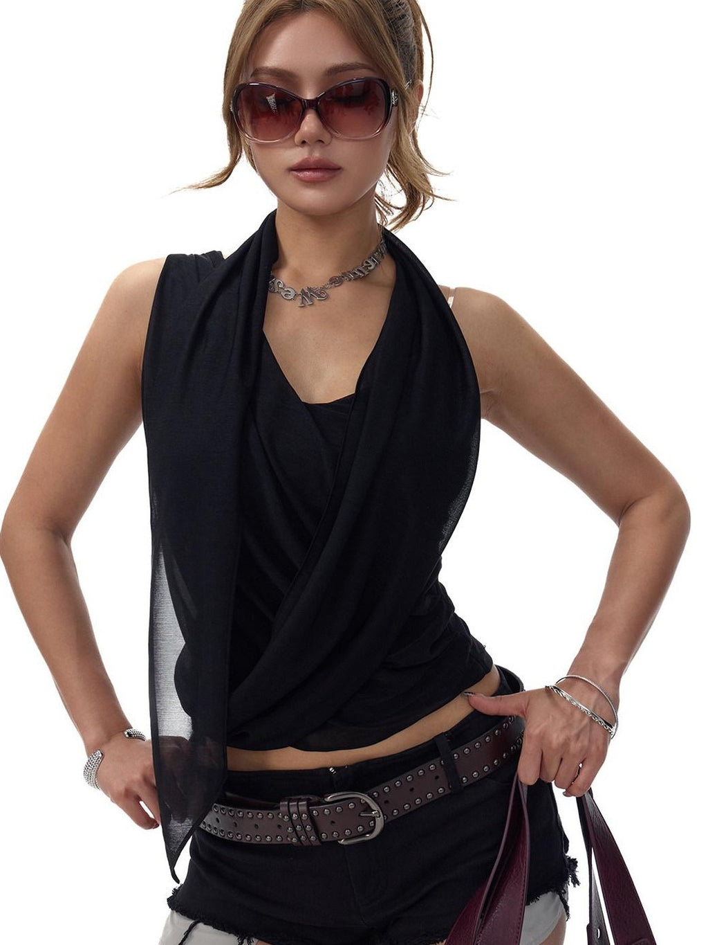 Fanptntox Western Studded Eight Segment Metal Buckle Women's Soft Pu Belts