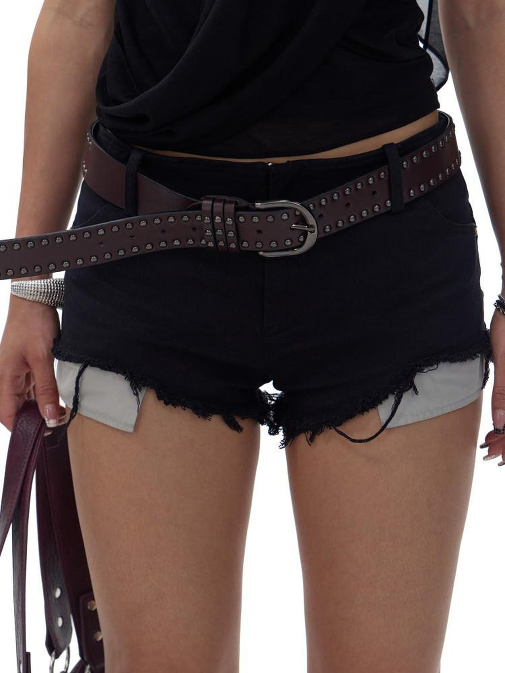 Fanptntox Western Studded Eight Segment Metal Buckle Women's Soft Pu Belts