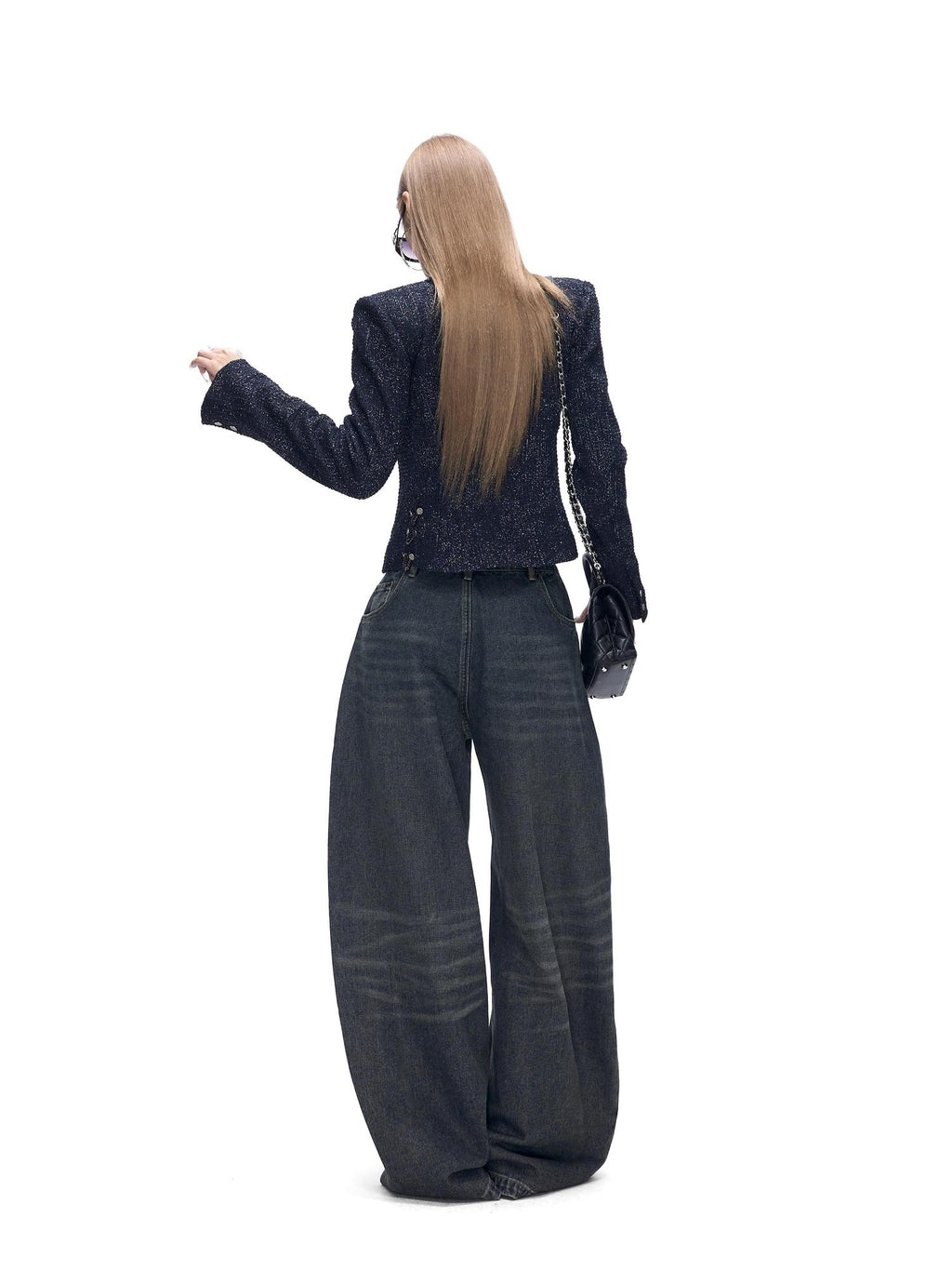 Fanptntox Whisker Washed Low Rise Curved Pocket Women's Denim Wide-leg Jeans
