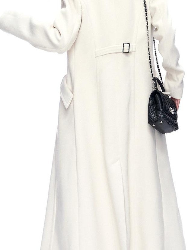 Fanptntox White A Line Waist Cinched Oversized Lapel Women's Polyester Blend Long Coats