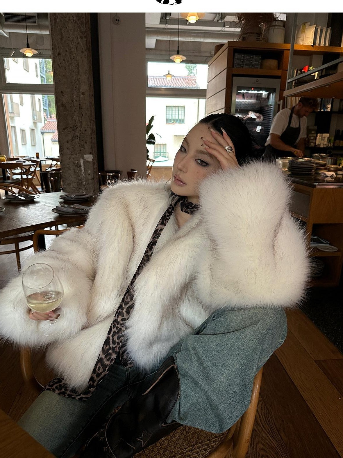 Fanptntox White Boatneck Cropped Loose Fit Women's Faux Mink Faux Fur Coats