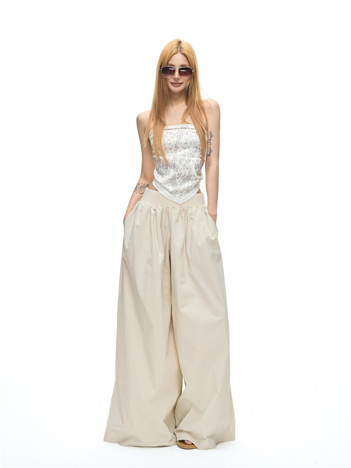 Fanptntox White Leopard Satin Scarf Triangle One Shoulder Slim Crop Women's Tube Tops