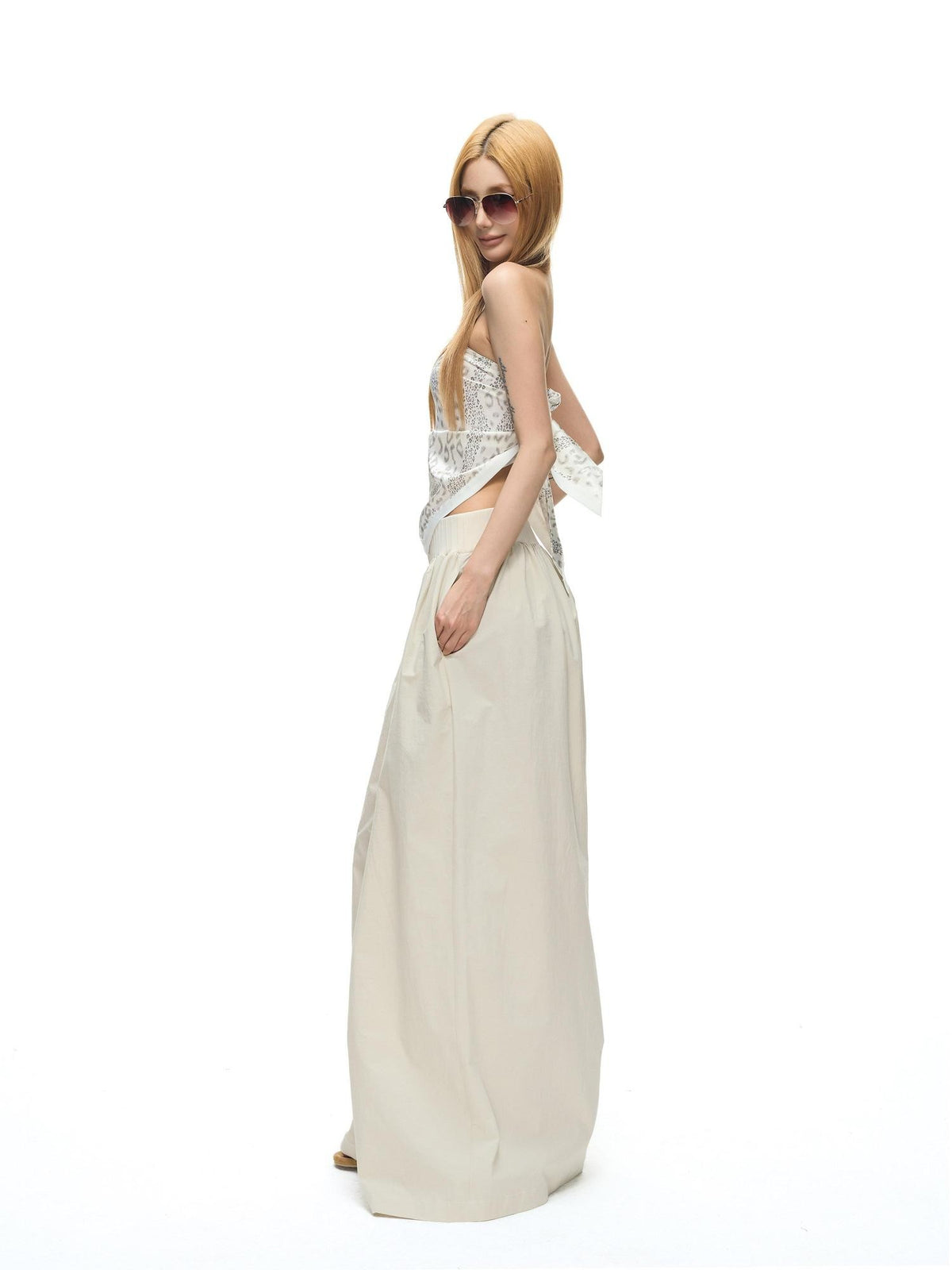 Fanptntox White Leopard Satin Scarf Triangle One Shoulder Slim Crop Women's Tube Tops