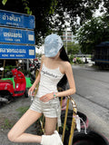 Fanptntox White Letter Print Spaghetti Strap Slimming Street Women's Camisoles