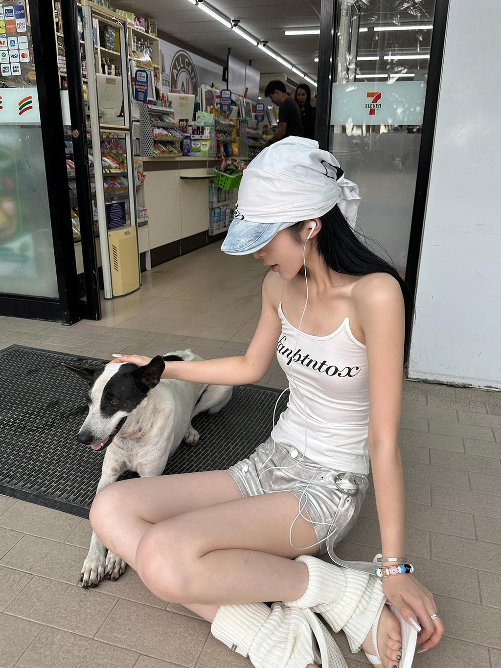 Fanptntox White Letter Print Spaghetti Strap Slimming Street Women's Camisoles