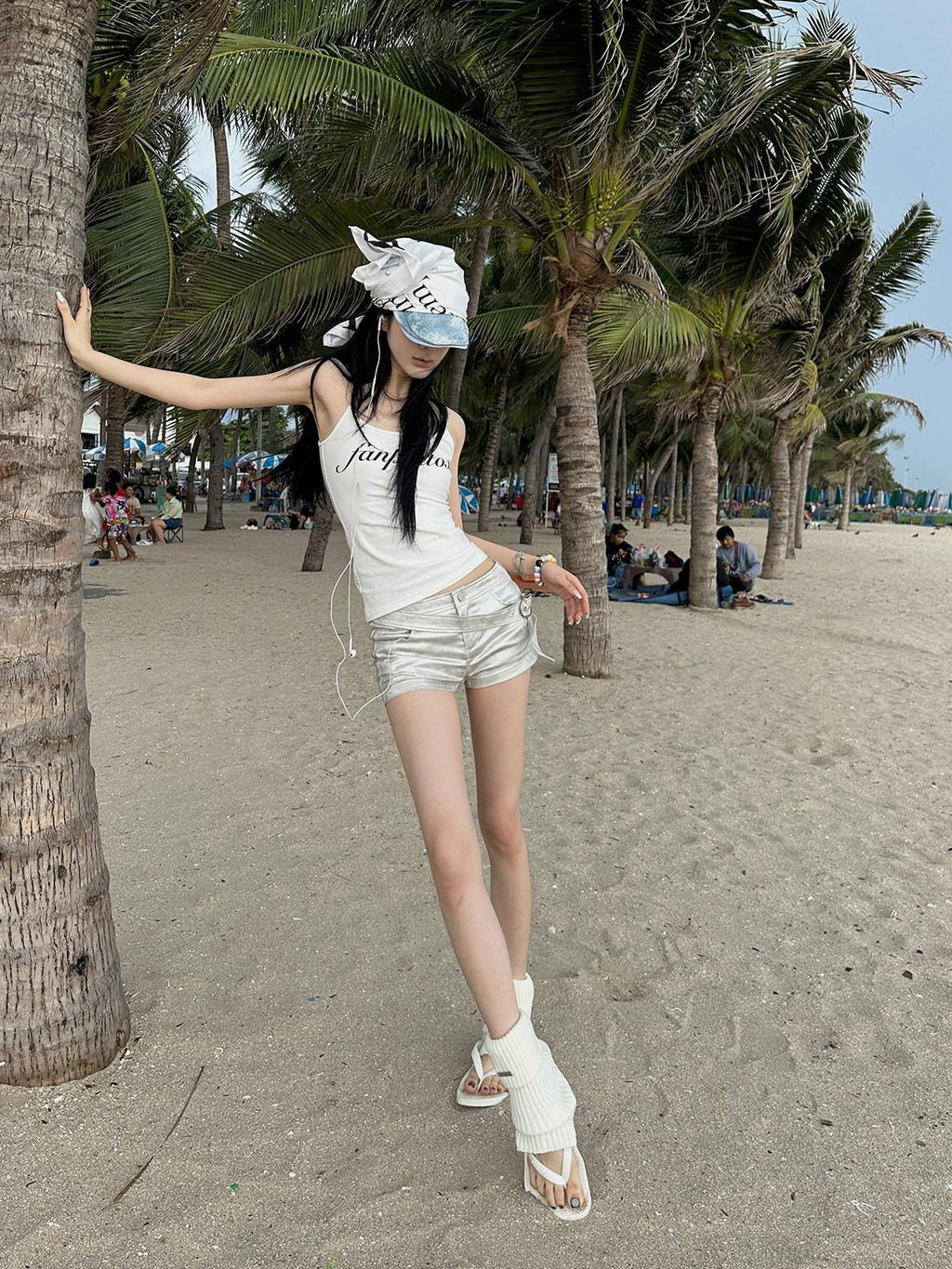 Fanptntox White Letter Print Spaghetti Strap Slimming Street Women's Camisoles