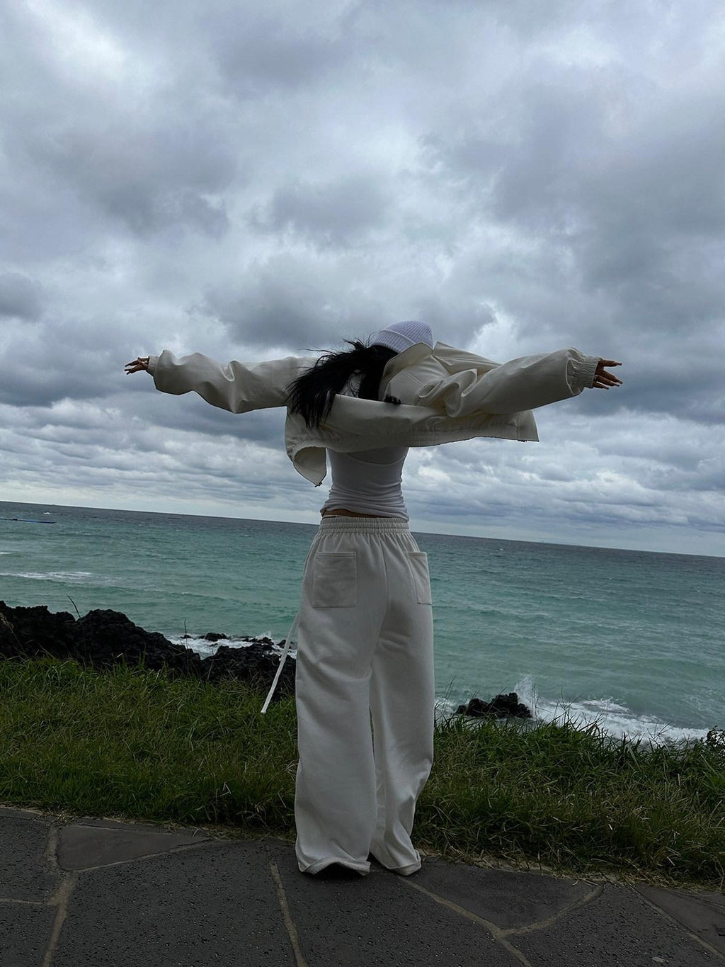 Fanptntox White Relaxed Wide Leg Low Rise Street Women's Other Fabric Sweatpants