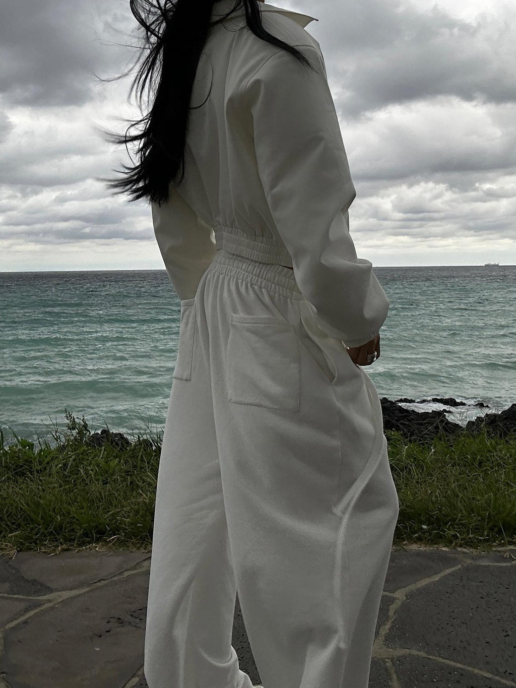 Fanptntox White Relaxed Wide Leg Low Rise Street Women's Other Fabric Sweatpants