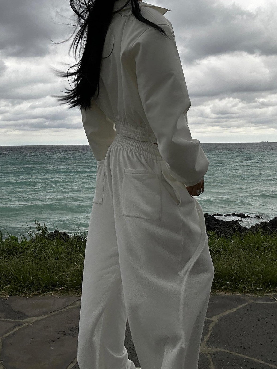 Fanptntox White Relaxed Wide Leg Low Rise Street Women's Other Fabric Sweatpants