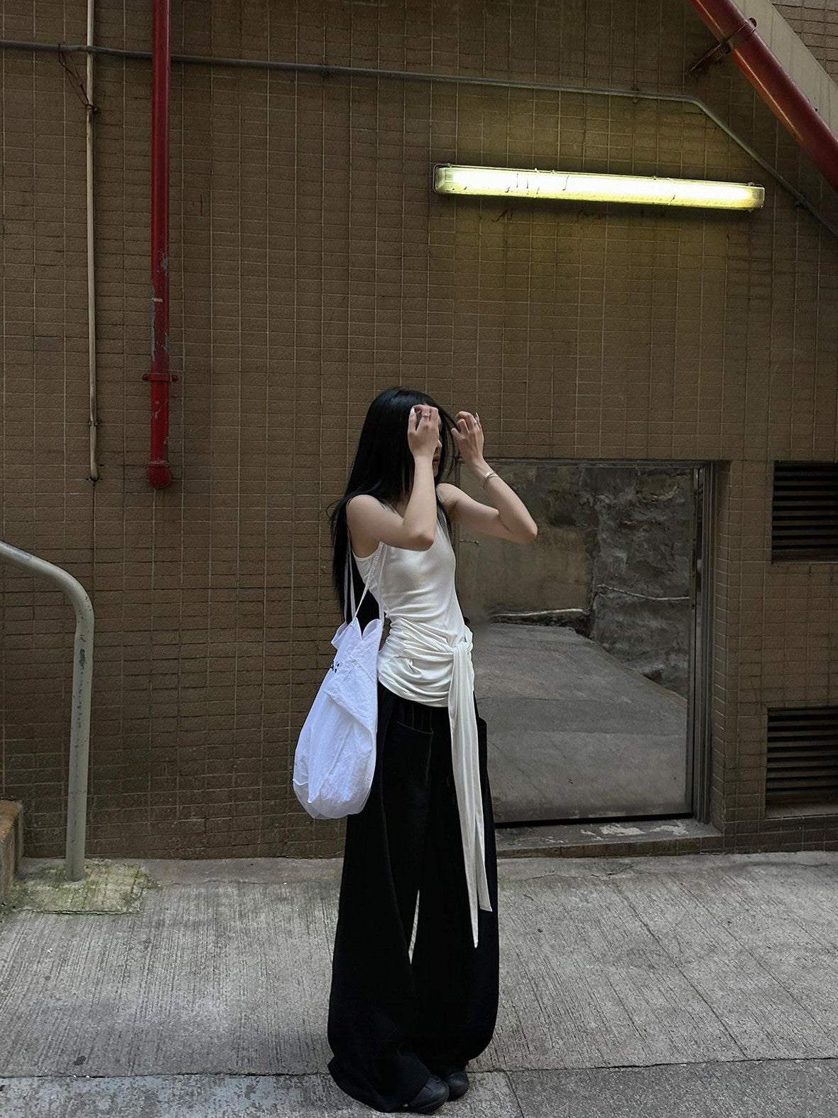 Fanptntox White Tie Waist Sheer Racerback Slim Fitted Women's Tank Tops