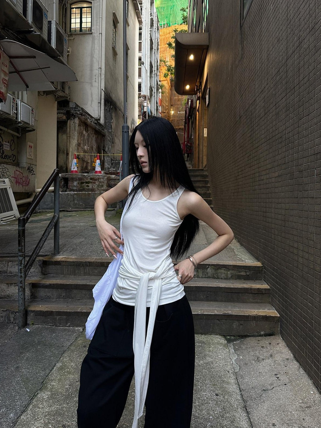 Fanptntox White Tie Waist Sheer Racerback Slim Fitted Women's Tank Tops