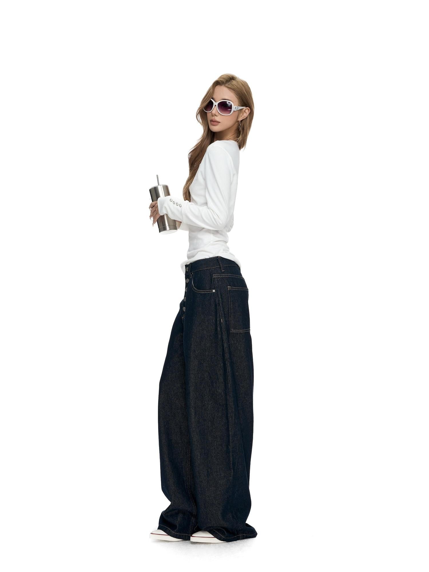 Fanptntox White V-neck Button Cuff Knit Slim Women's Cotton Blend Long Sleeve T-shirts
