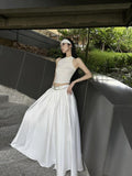Fanptntox White Vintage Full Flare A Line Low Waist Slimming Women's Other Maxi Skirts