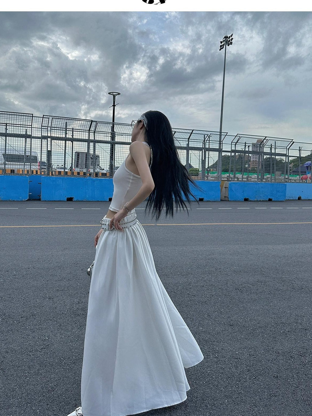 Fanptntox White Vintage Full Flare A Line Low Waist Slimming Women's Other Maxi Skirts