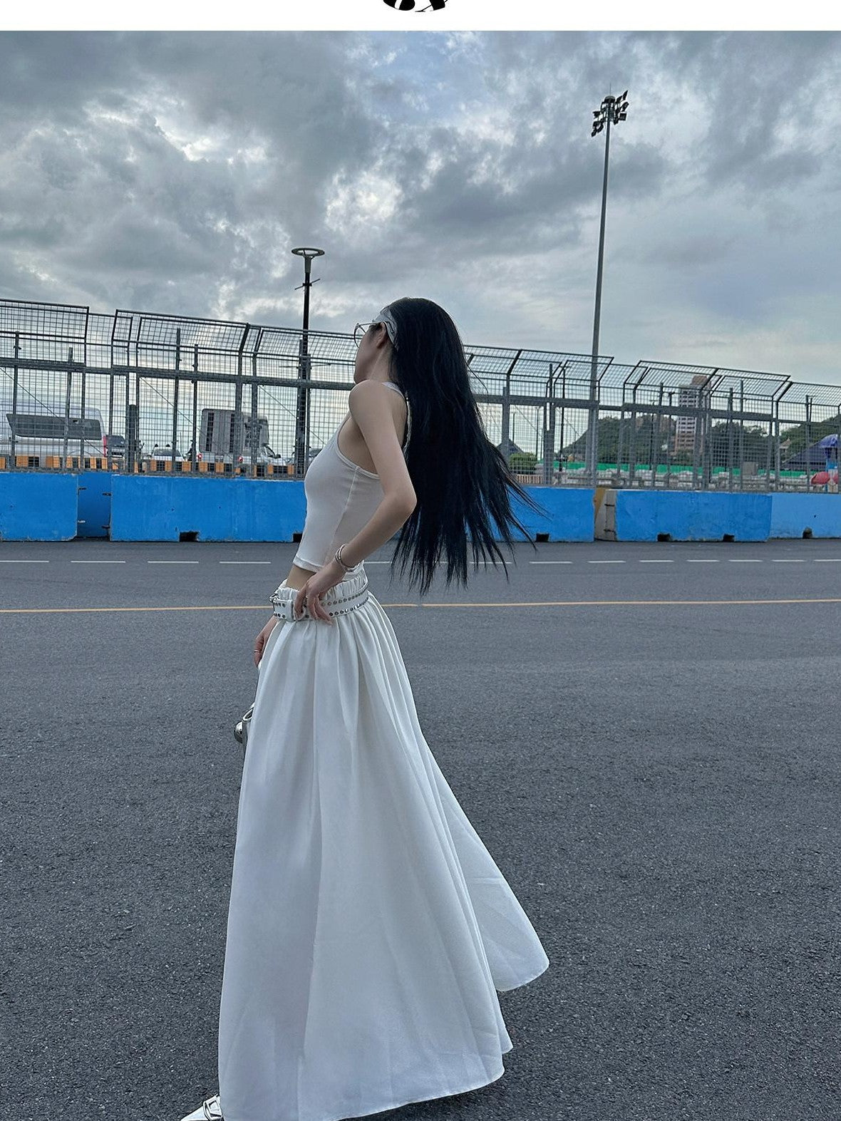 Fanptntox White Vintage Full Flare A Line Low Waist Slimming Women's Other Maxi Skirts