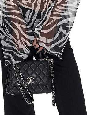 Fanptntox Zebra Print Asymmetric Open Back Women's Chiffon Long Sleeve T-shirts