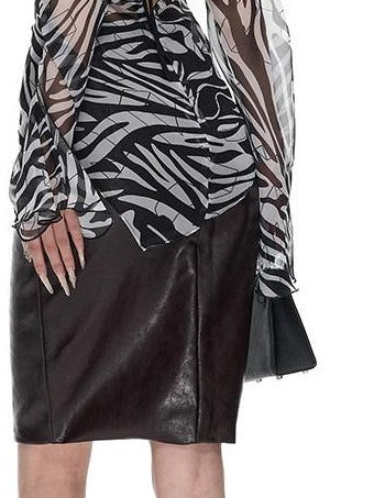 Fanptntox Zebra Print Asymmetric Open Back Women's Chiffon Long Sleeve T-shirts