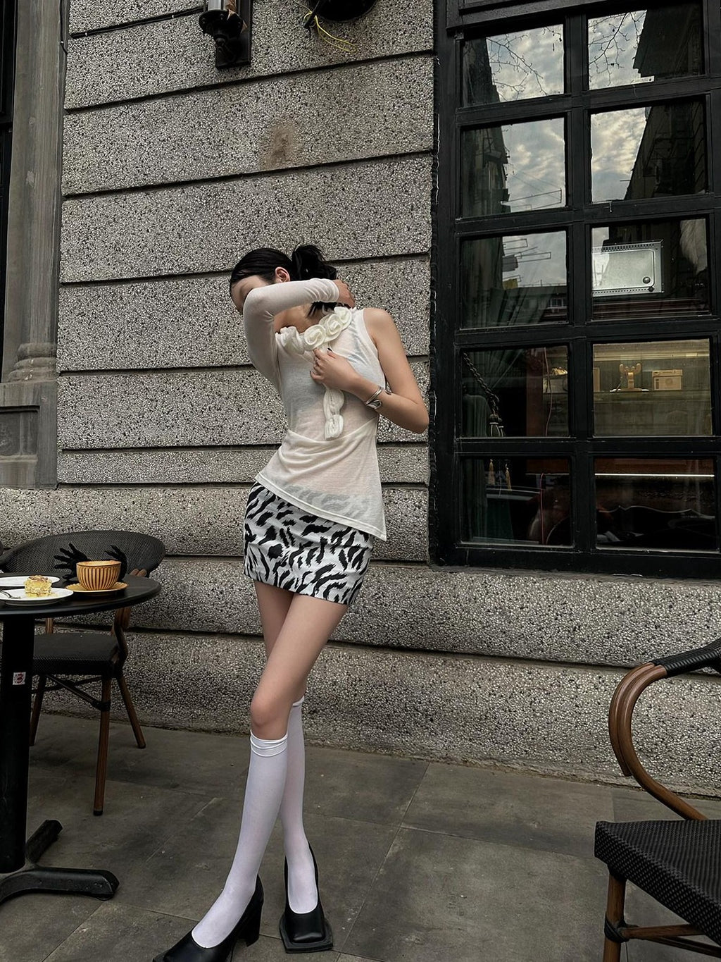 Fanptntox Zebra Print Slimming High Waist Hip Hugging Women's Mini Skirts
