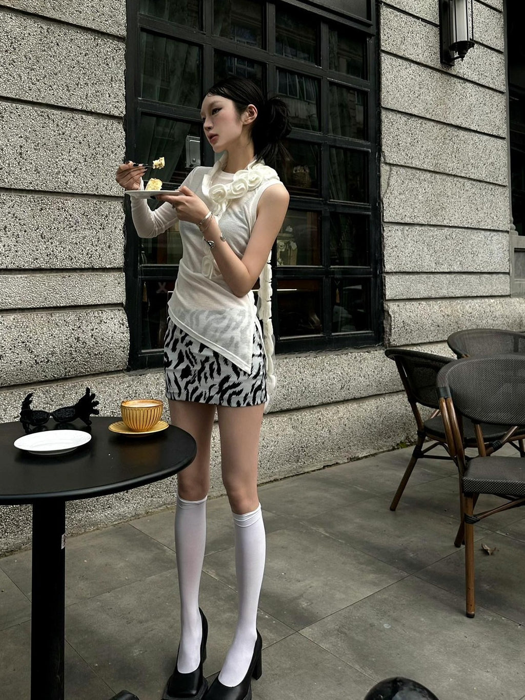 Fanptntox Zebra Print Slimming High Waist Hip Hugging Women's Mini Skirts