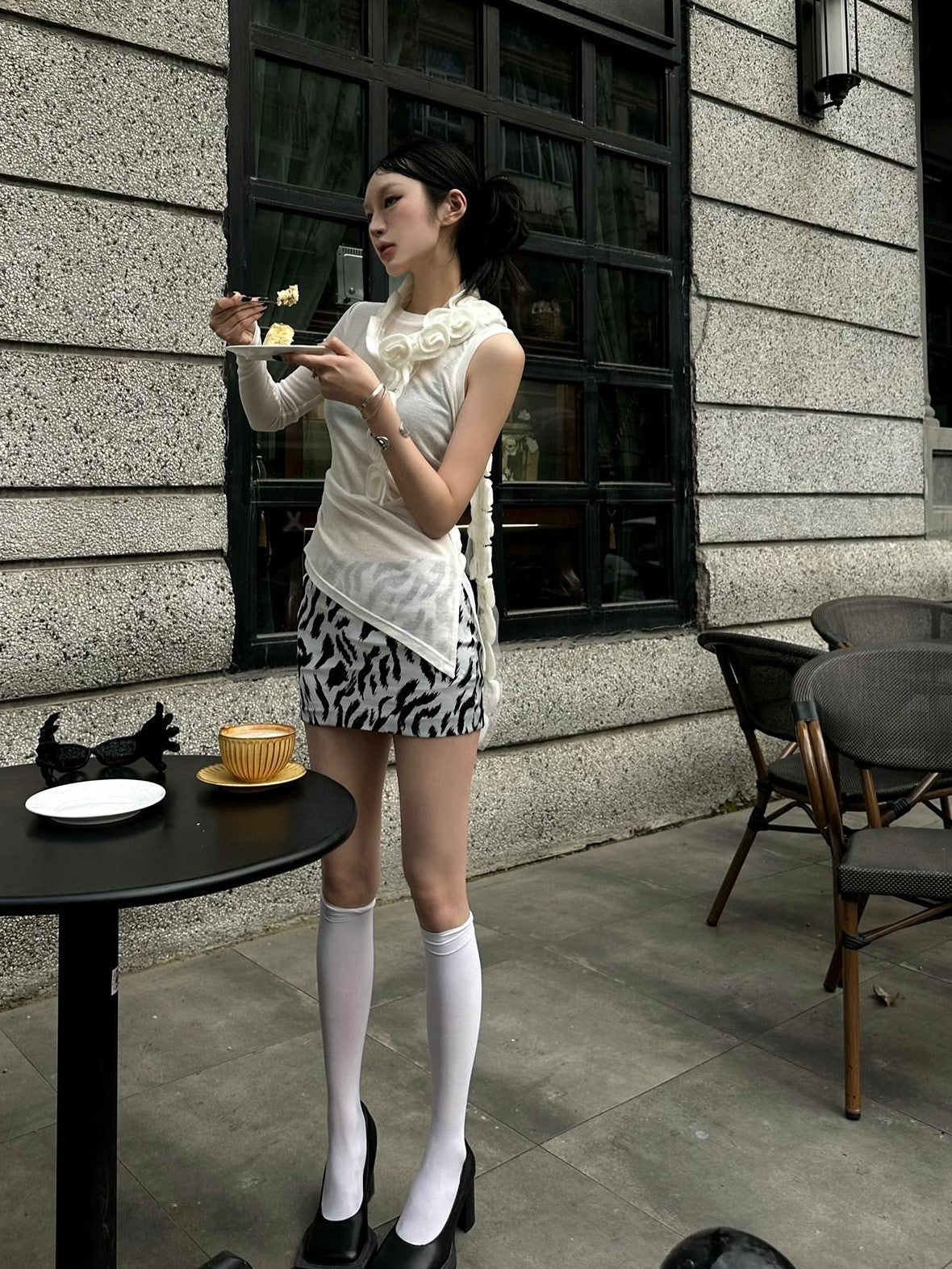 Fanptntox Zebra Print Slimming High Waist Hip Hugging Women's Mini Skirts