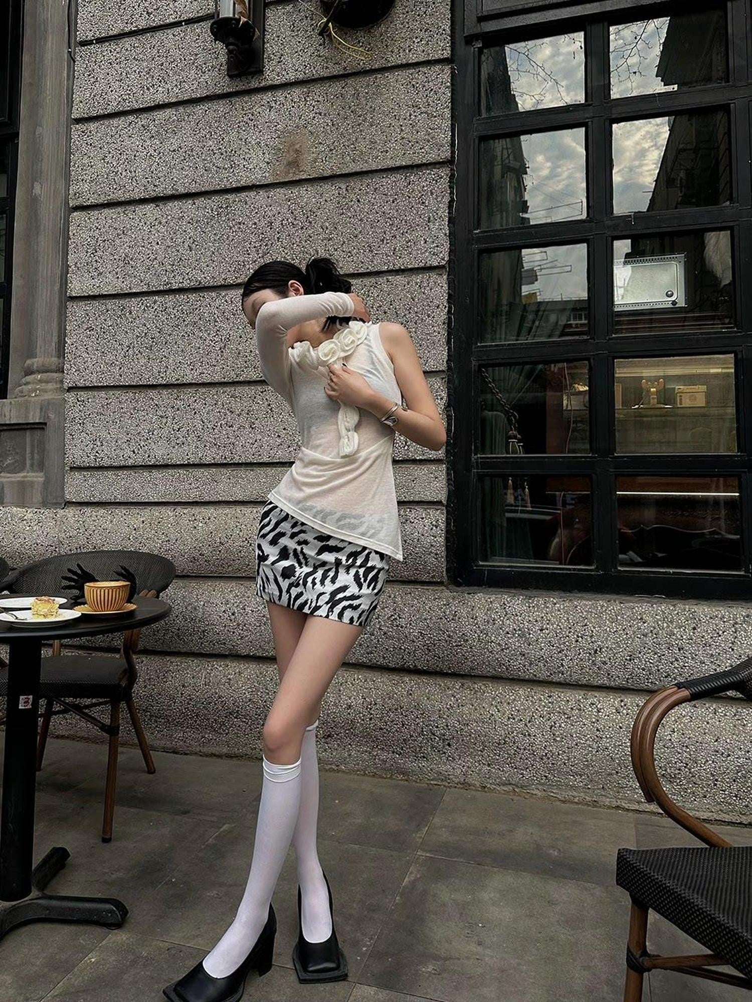 Fanptntox Zebra Print Slimming High Waist Hip Hugging Women's Mini Skirts