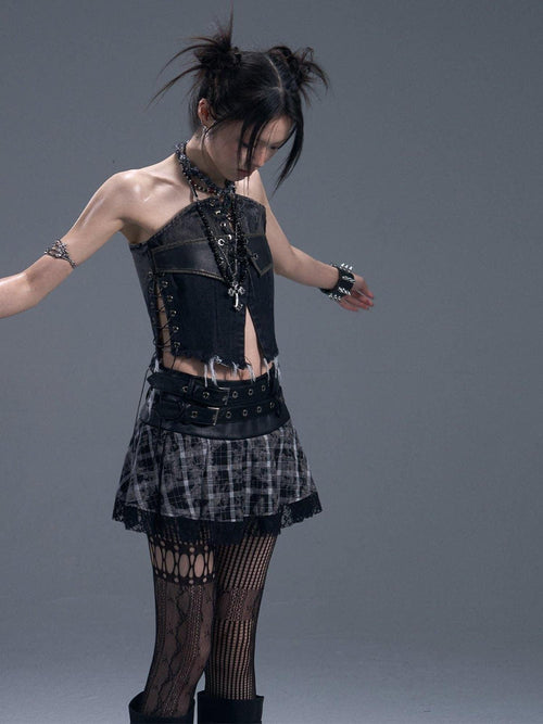 Frustration Garden 3D Embellished Tie Dye Patchwork Pleated A Line Lined Mini Skirts