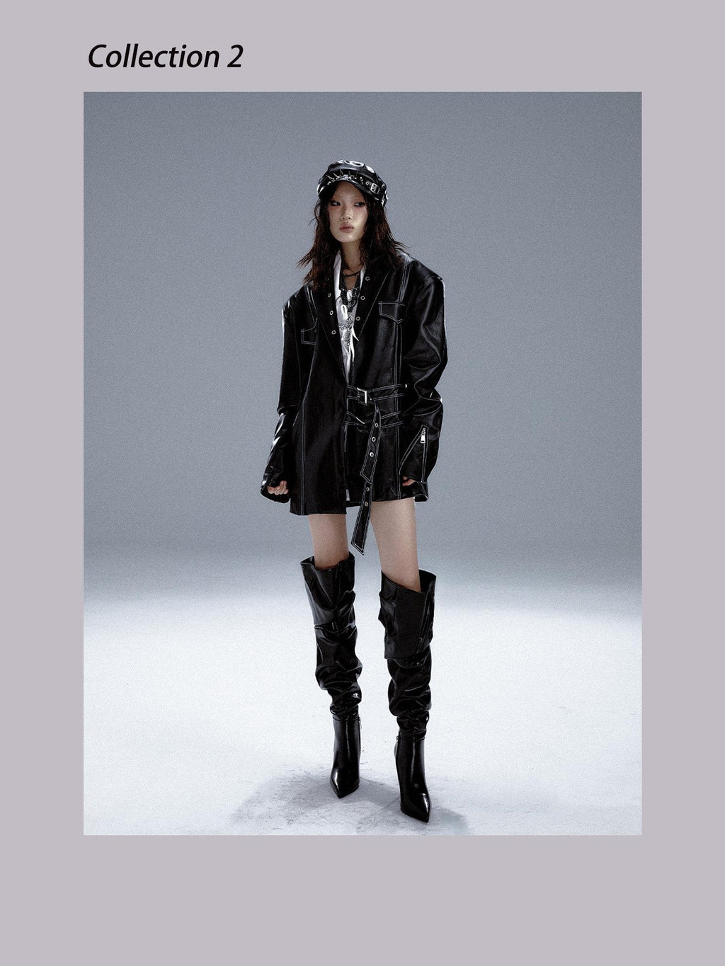 Frustration Garden Asymmetric Pu Oversized Blazer Collar Street Longsleeve Black Leather Jackets