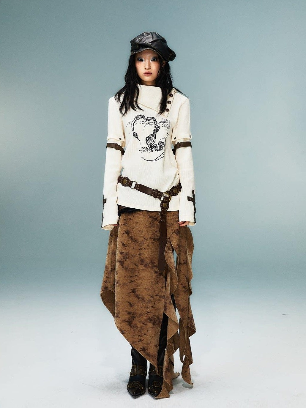 Frustration Garden Asymmetrical 3D Print Bell Sleeve Slim Punk Street Women Long Sleeve T-Shirts