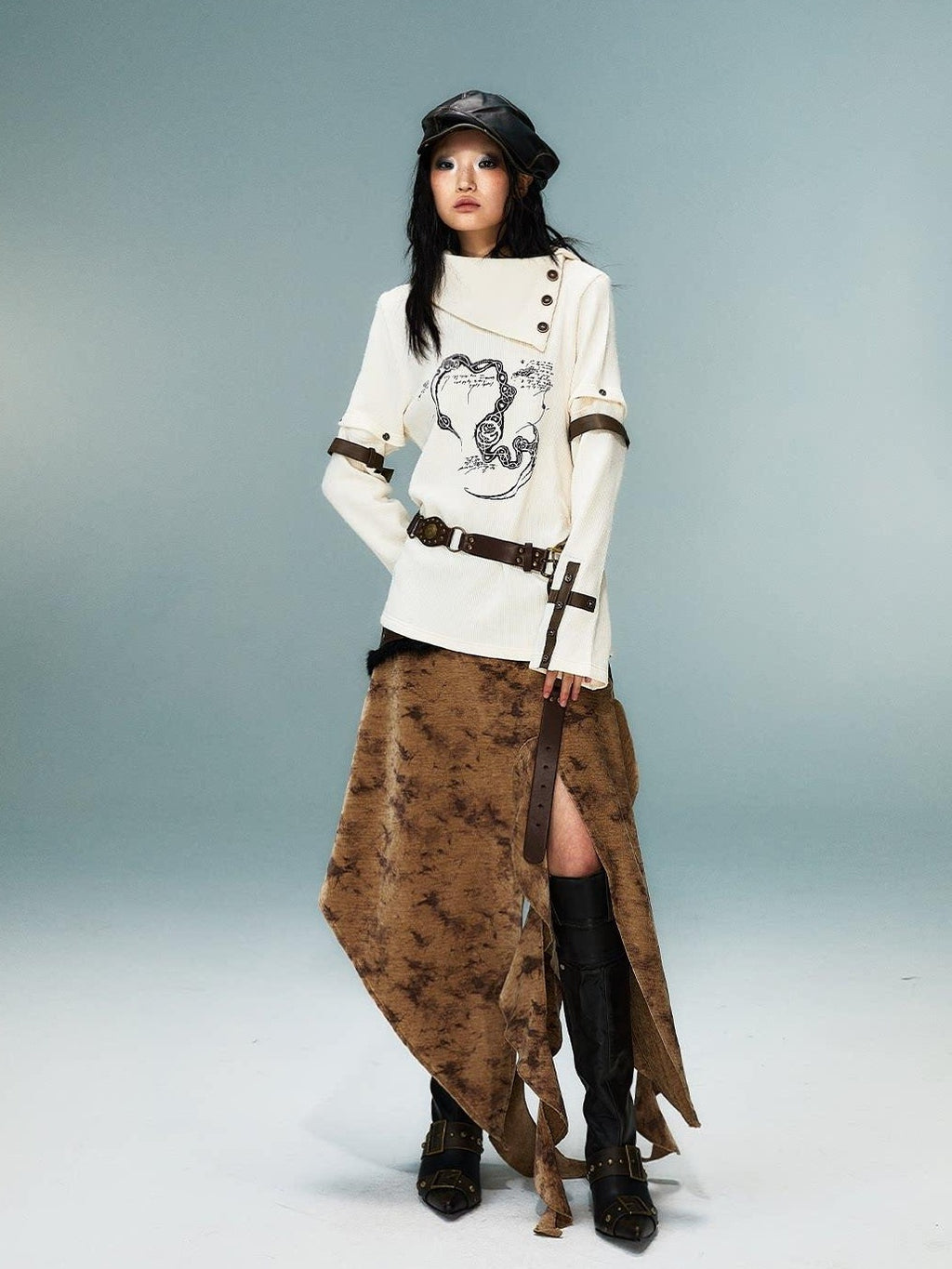 Frustration Garden Asymmetrical 3D Print Bell Sleeve Slim Punk Street Women Long Sleeve T-Shirts