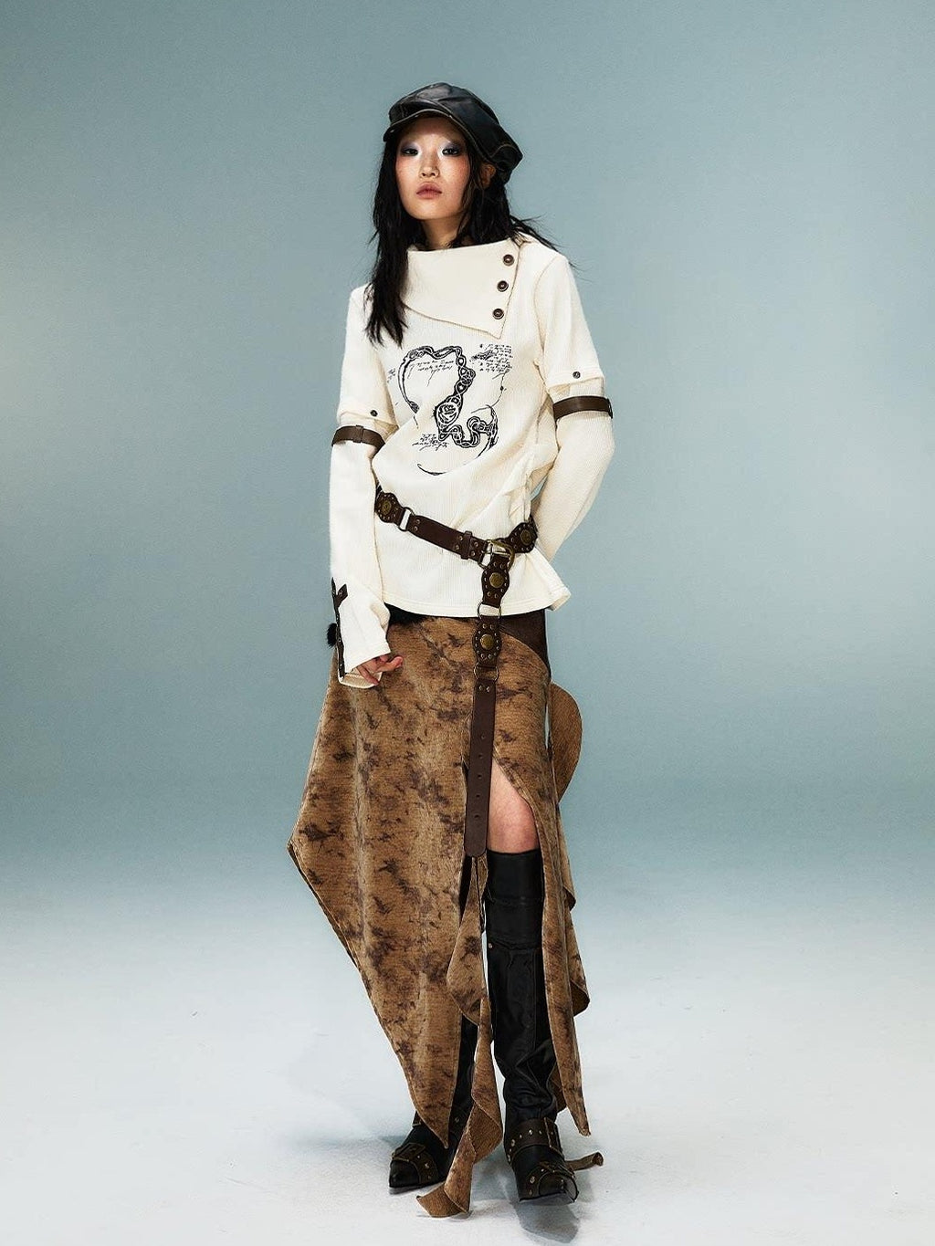 Frustration Garden Asymmetrical 3D Print Bell Sleeve Slim Punk Street Women Long Sleeve T-Shirts