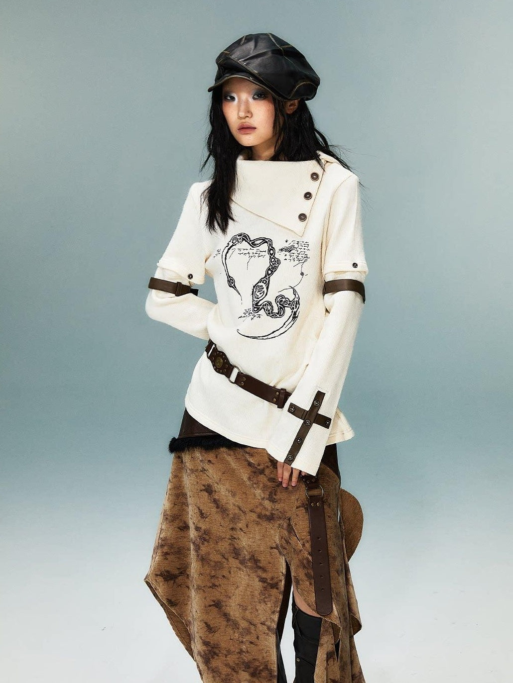 Frustration Garden Asymmetrical 3D Print Bell Sleeve Slim Punk Street Women Long Sleeve T-Shirts