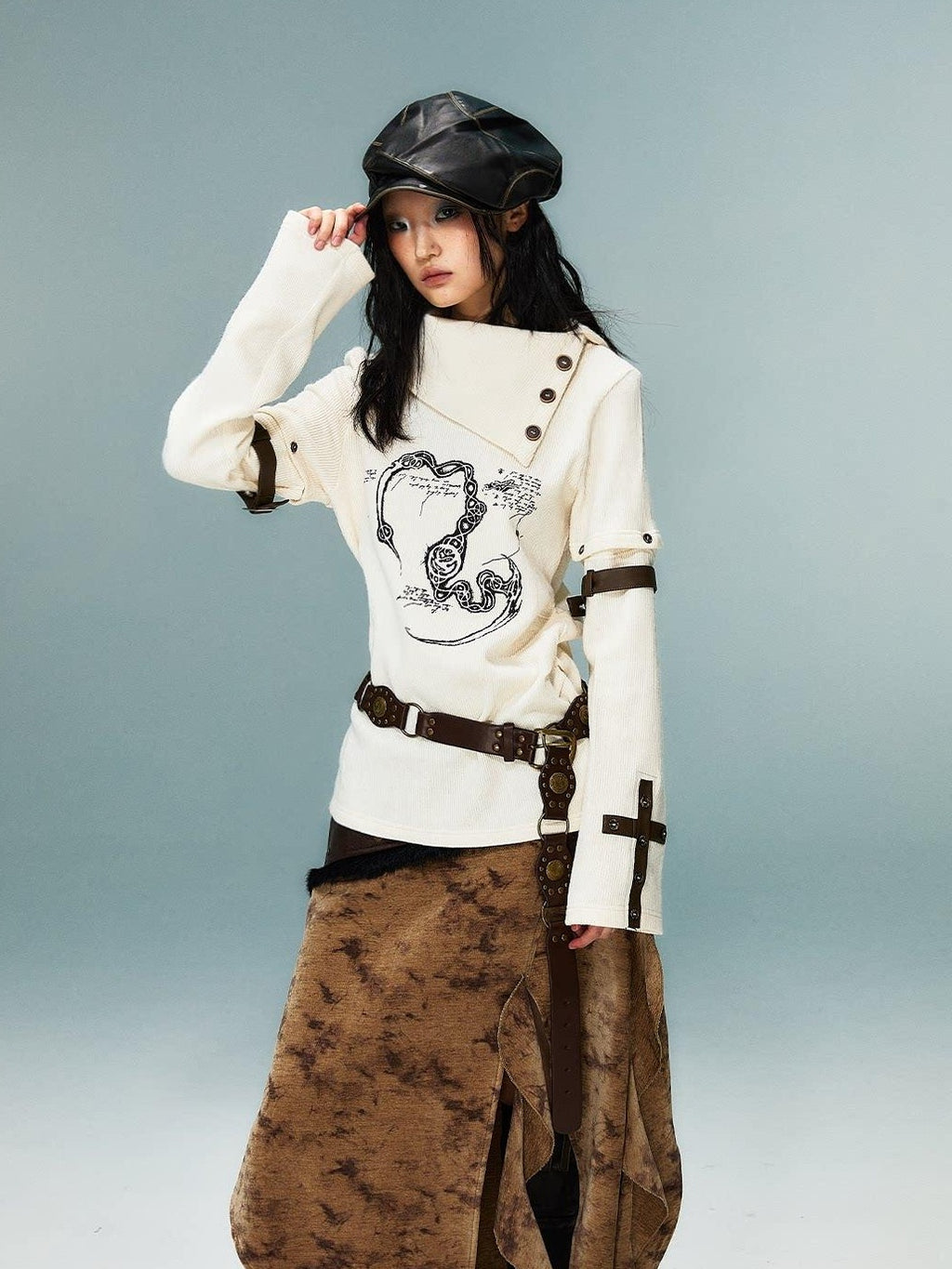 Frustration Garden Asymmetrical 3D Print Bell Sleeve Slim Punk Street Women Long Sleeve T-Shirts