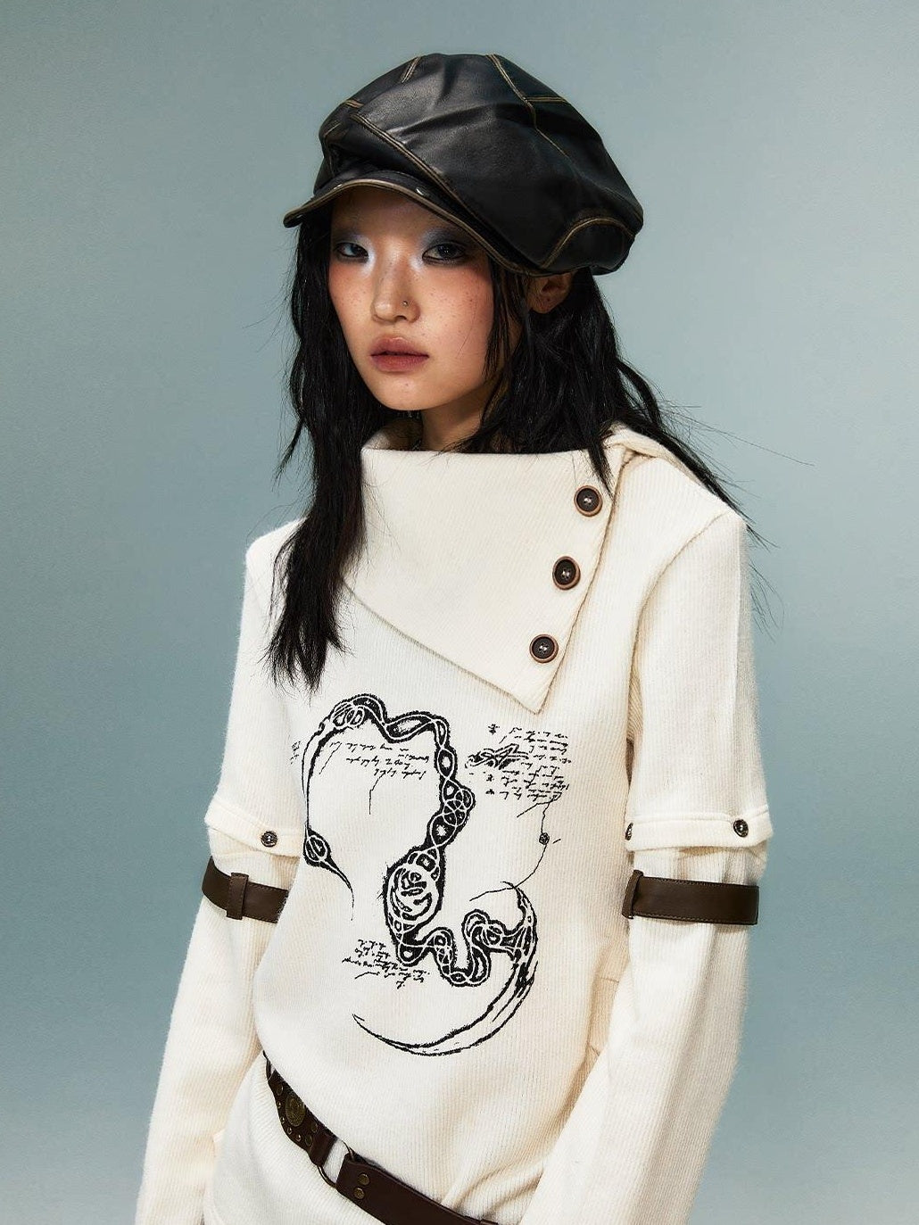 Frustration Garden Asymmetrical 3D Print Bell Sleeve Slim Punk Street Women Long Sleeve T-Shirts