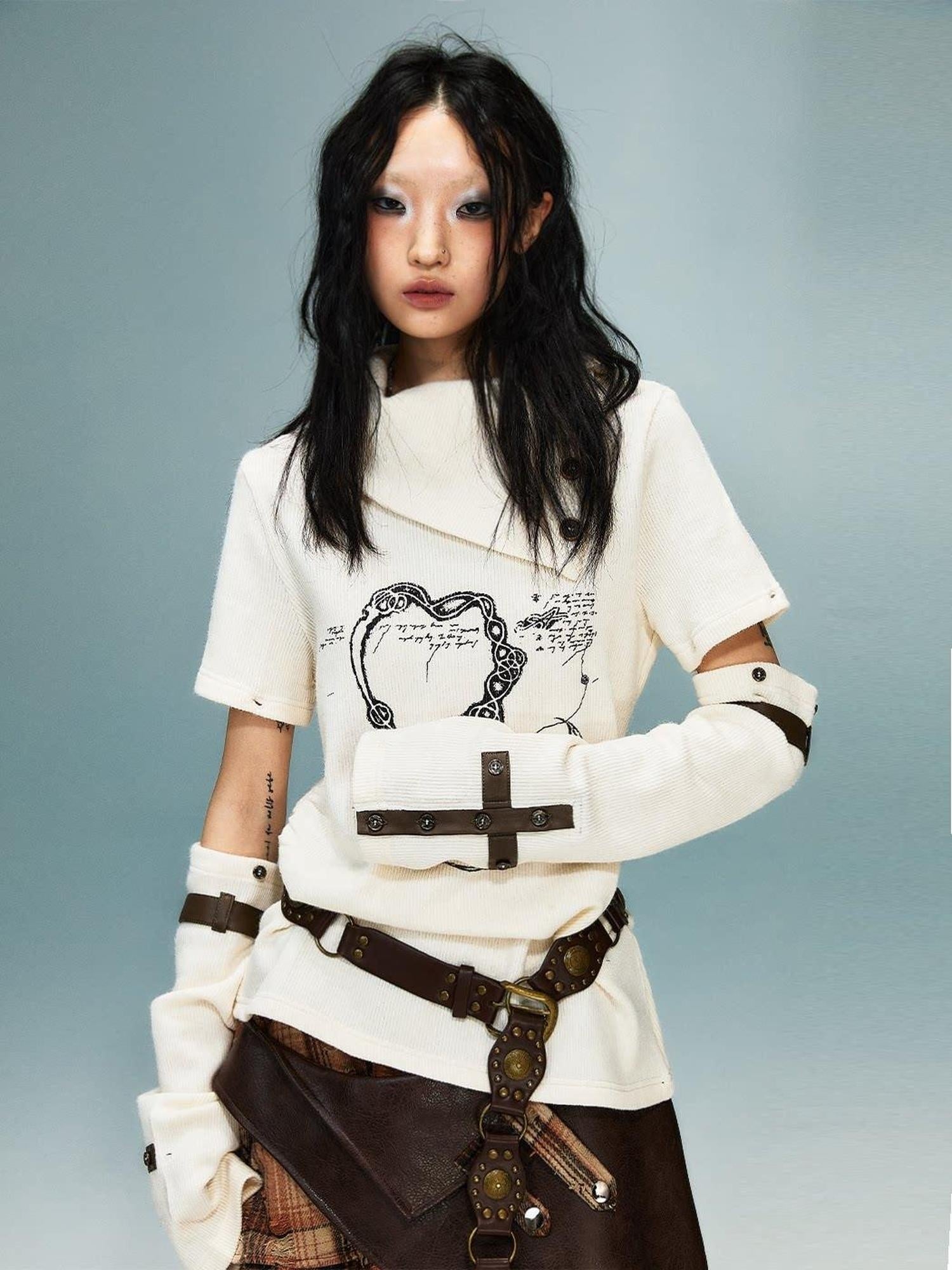 Frustration Garden Asymmetrical 3D Print Bell Sleeve Slim Punk Street Women Long Sleeve T-Shirts