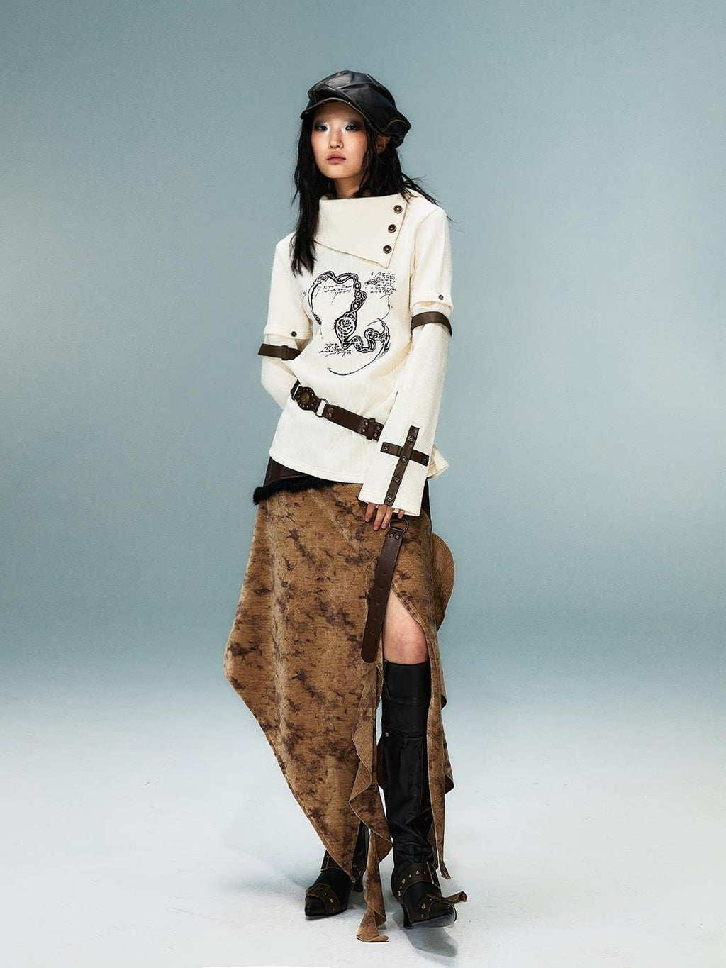 Frustration Garden Asymmetrical 3D Print Bell Sleeve Slim Punk Street Women Long Sleeve T-Shirts